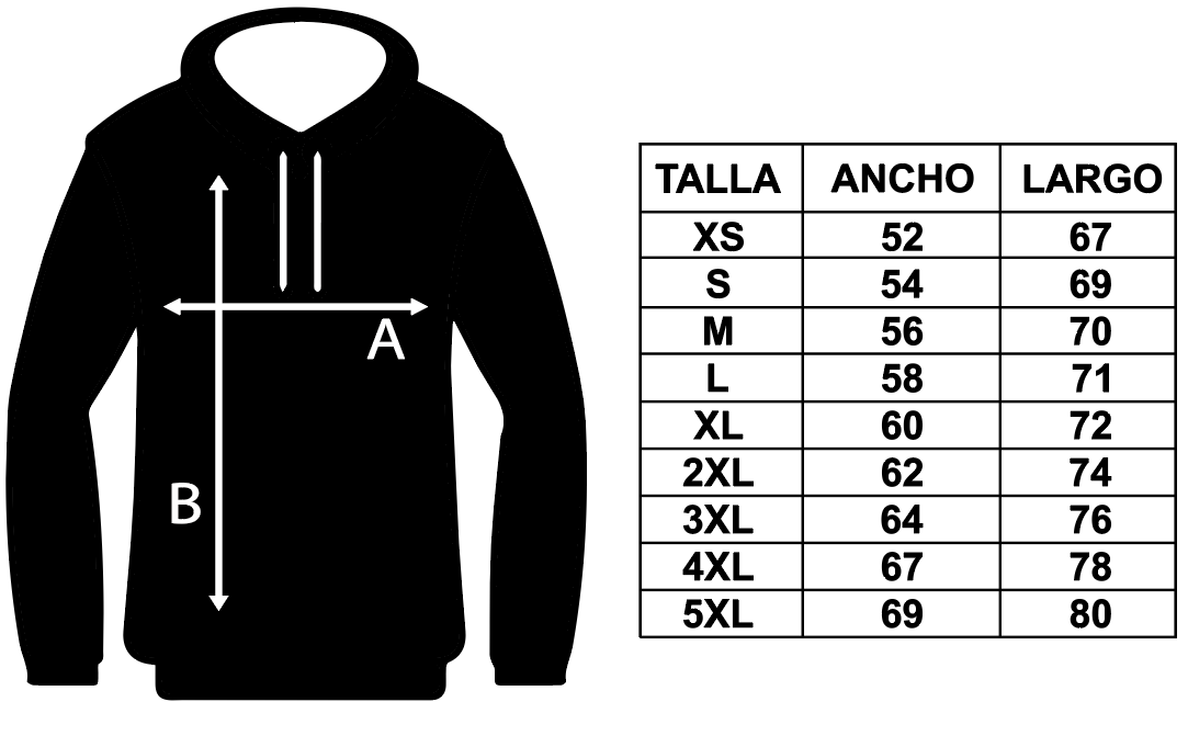 guia de tallas sudadera bettin