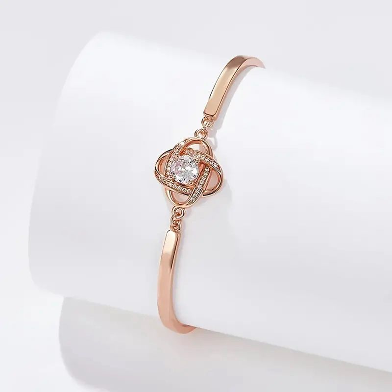 Pulsera trebol de cuatro hojas oro rosado