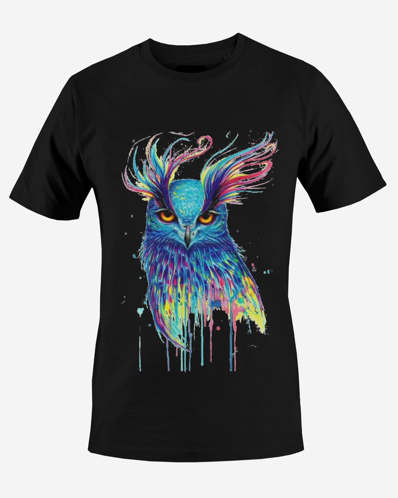 camiseta_negra_bettin_personalizada_buho_colorido